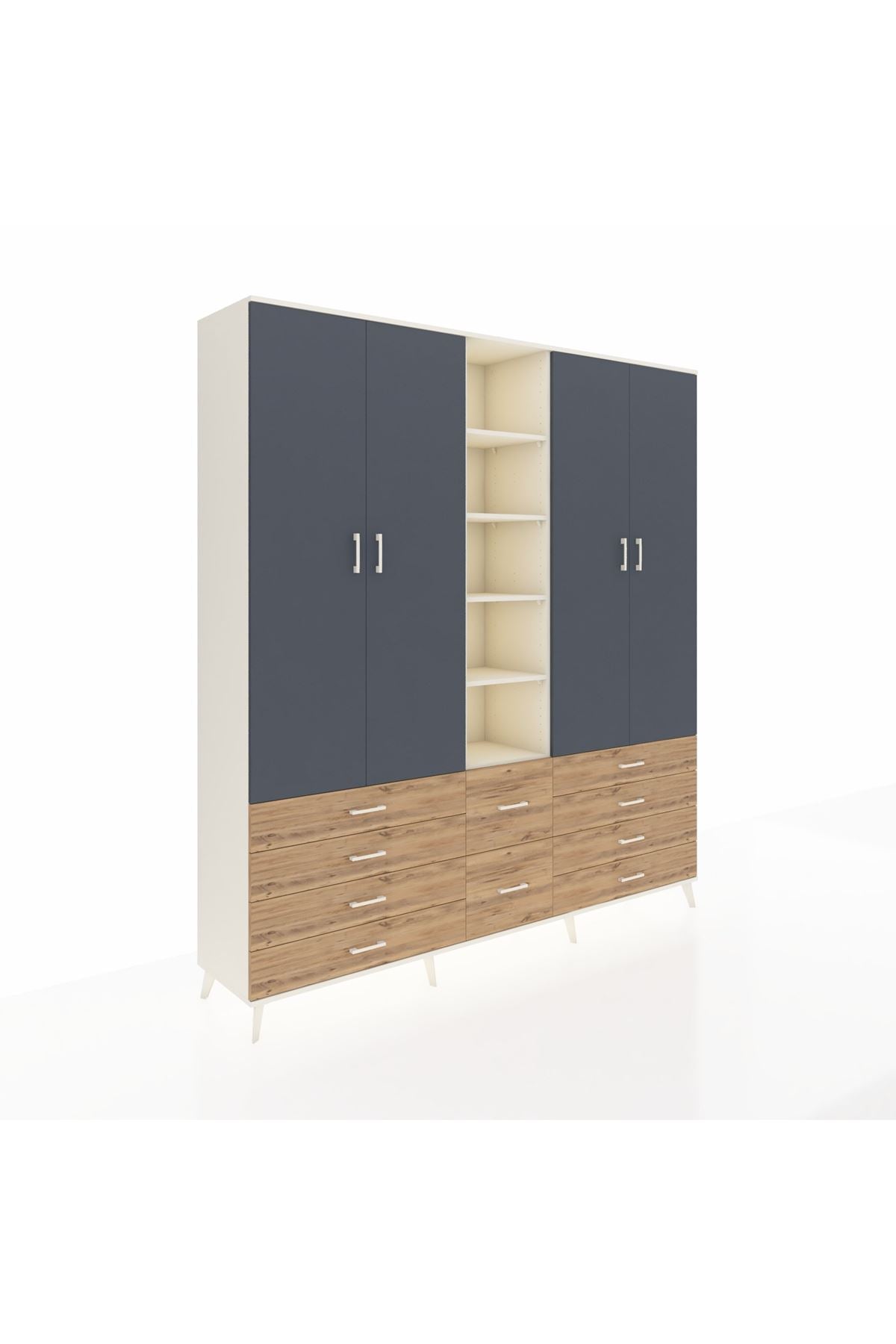 Hyperion Dolap 9 Raflı 10 Çekmeceli 2 Askılı 220x44x243 Aytaşı-Antrasit/Çam