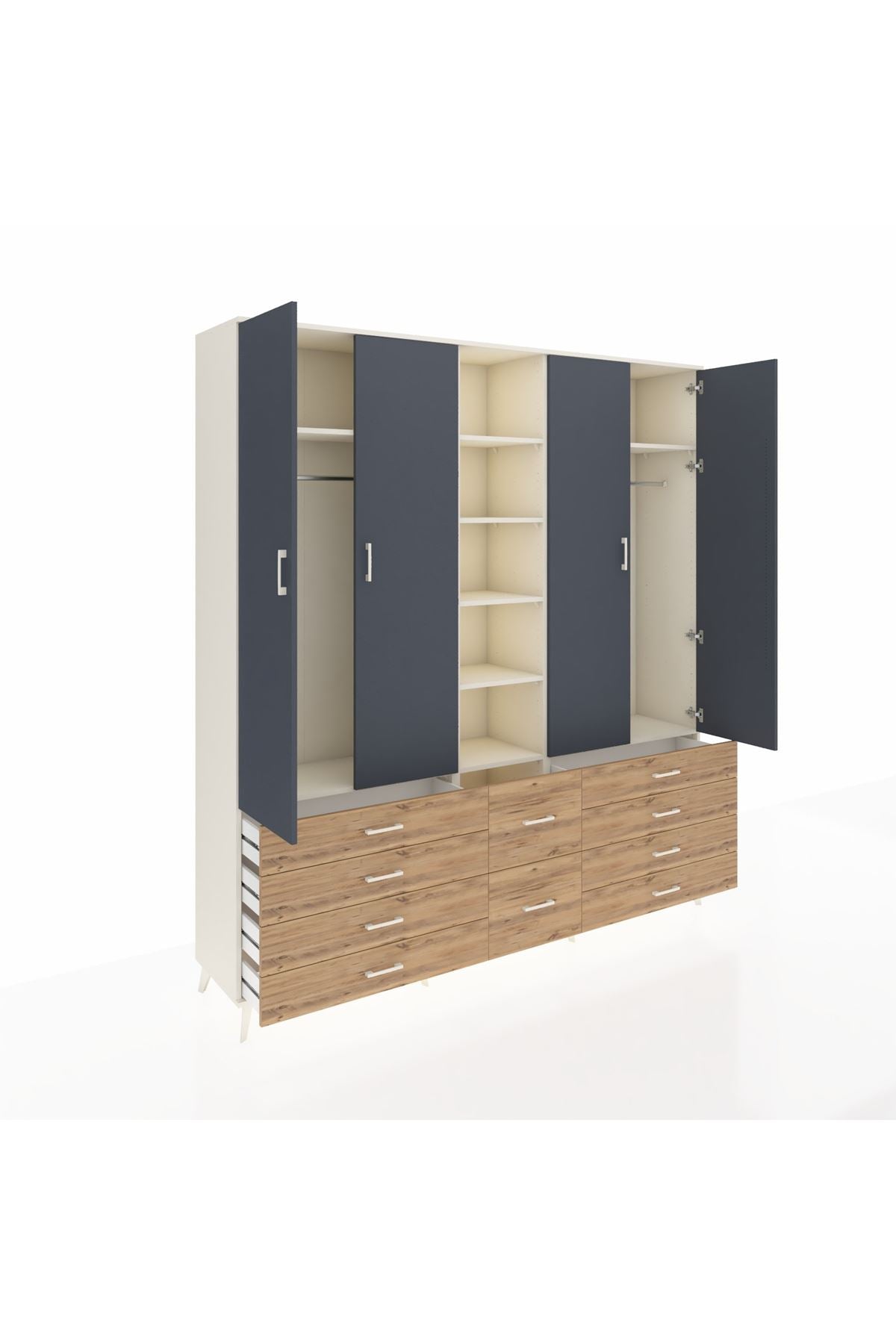 Hyperion Dolap 9 Raflı 10 Çekmeceli 2 Askılı 220x44x243 Aytaşı-Antrasit/Çam