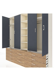 Hyperion Dolap 9 Raflı 10 Çekmeceli 2 Askılı 220x44x243 Aytaşı-Antrasit/Çam