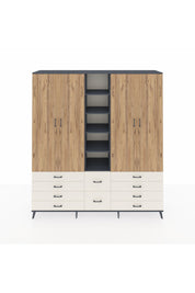 Hyperion Dolap 9 Raflı 10 Çekmeceli 2 Askılı 220x44x243 Antrasit-Çam/Aytaşı