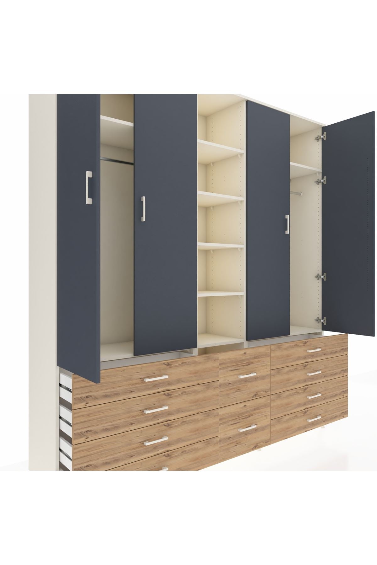 Hyperion Dolap 9 Raflı 10 Çekmeceli 2 Askılı 220x44x243 Aytaşı-Antrasit/Çam