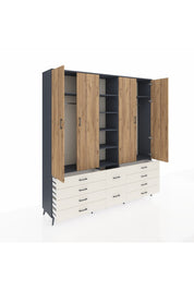 Hyperion Dolap 9 Raflı 10 Çekmeceli 2 Askılı 220x44x243 Antrasit-Çam/Aytaşı