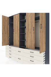 Hyperion Dolap 9 Raflı 10 Çekmeceli 2 Askılı 220x44x243 Antrasit-Çam/Aytaşı