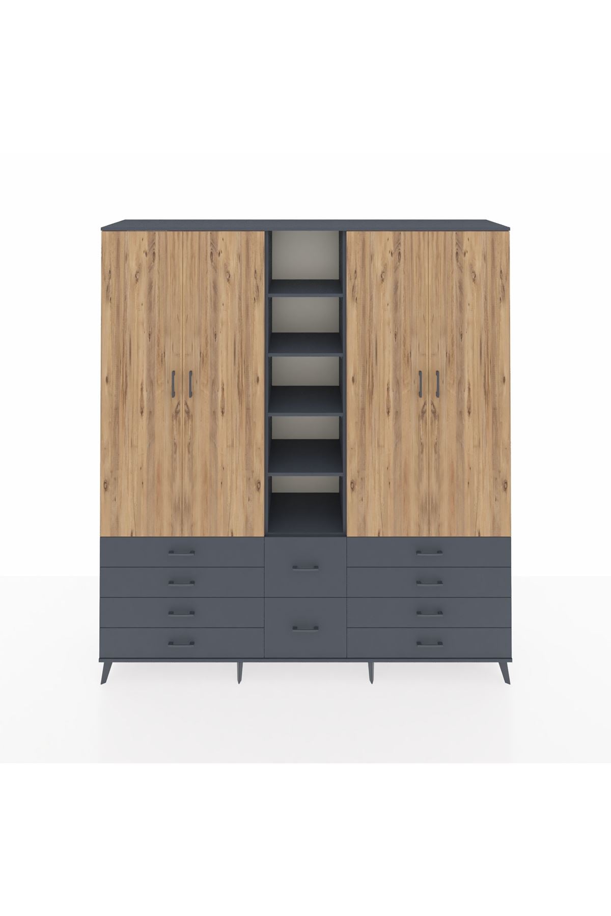 Hyperion Dolap 9 Raflı 10 Çekmeceli 2 Askılı 220x44x243 Antrasit-Çam/Antrasit