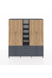 Hyperion Dolap 9 Raflı 10 Çekmeceli 2 Askılı 220x44x243 Antrasit-Çam/Antrasit