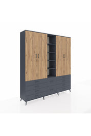 Hyperion Dolap 9 Raflı 10 Çekmeceli 2 Askılı 220x44x243 Antrasit-Çam/Antrasit