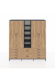 Hyperion Dolap 9 Raflı 10 Çekmeceli 2 Askılı 220x44x243 Antrasit-Çam/Çam