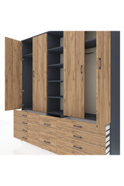 Hyperion Dolap 9 Raflı 10 Çekmeceli 2 Askılı 220x44x243 Antrasit-Çam/Çam