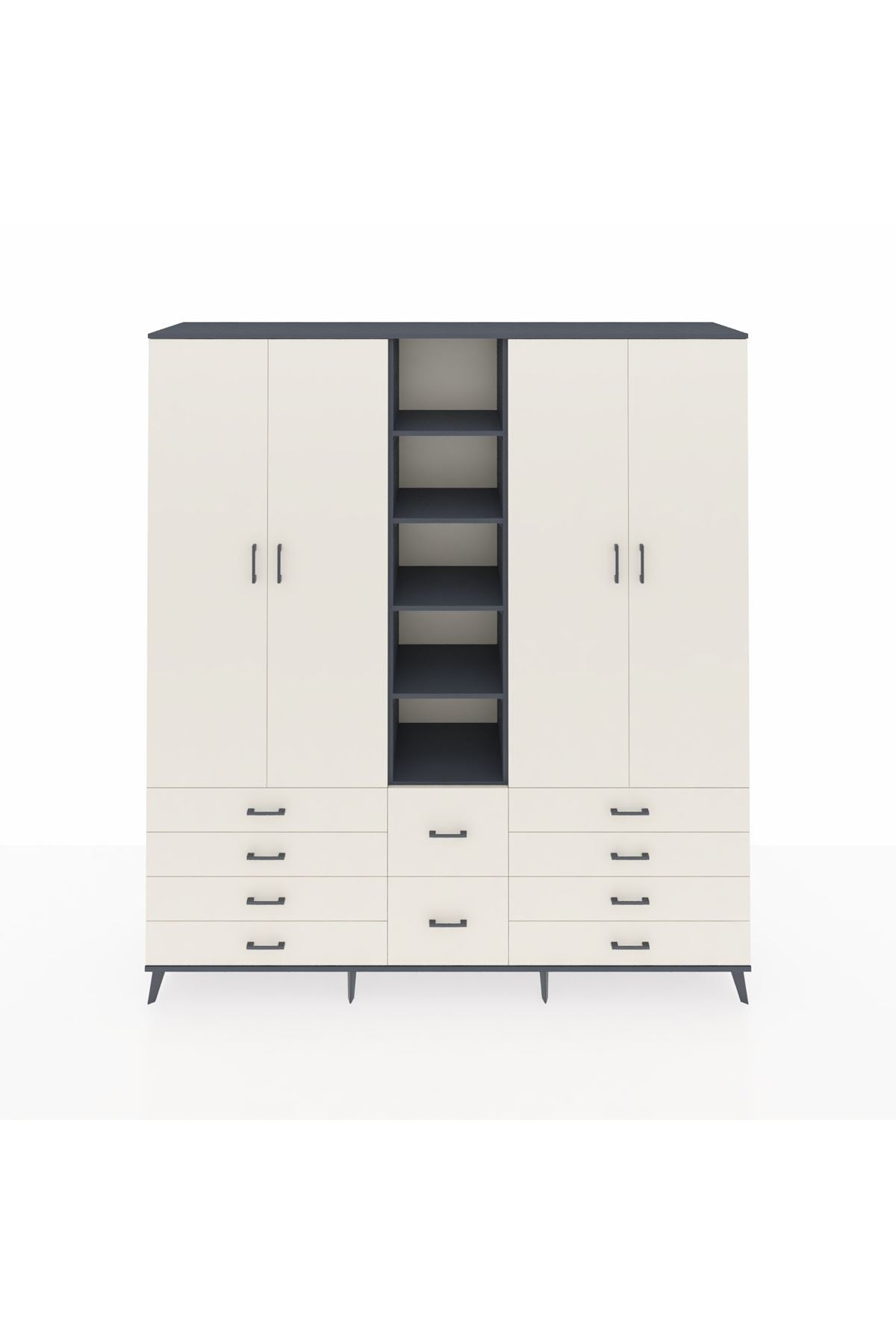 Hyperion Dolap 9 Raflı 10 Çekmeceli 2 Askılı 220x44x243 Antrasit-Aytaşı/Aytaşı