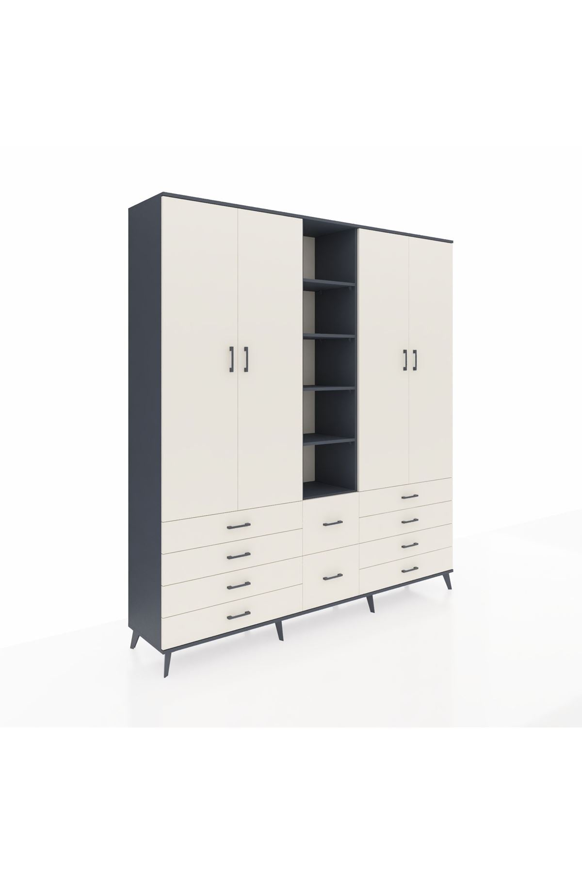 Hyperion Dolap 9 Raflı 10 Çekmeceli 2 Askılı 220x44x243 Antrasit-Aytaşı/Aytaşı