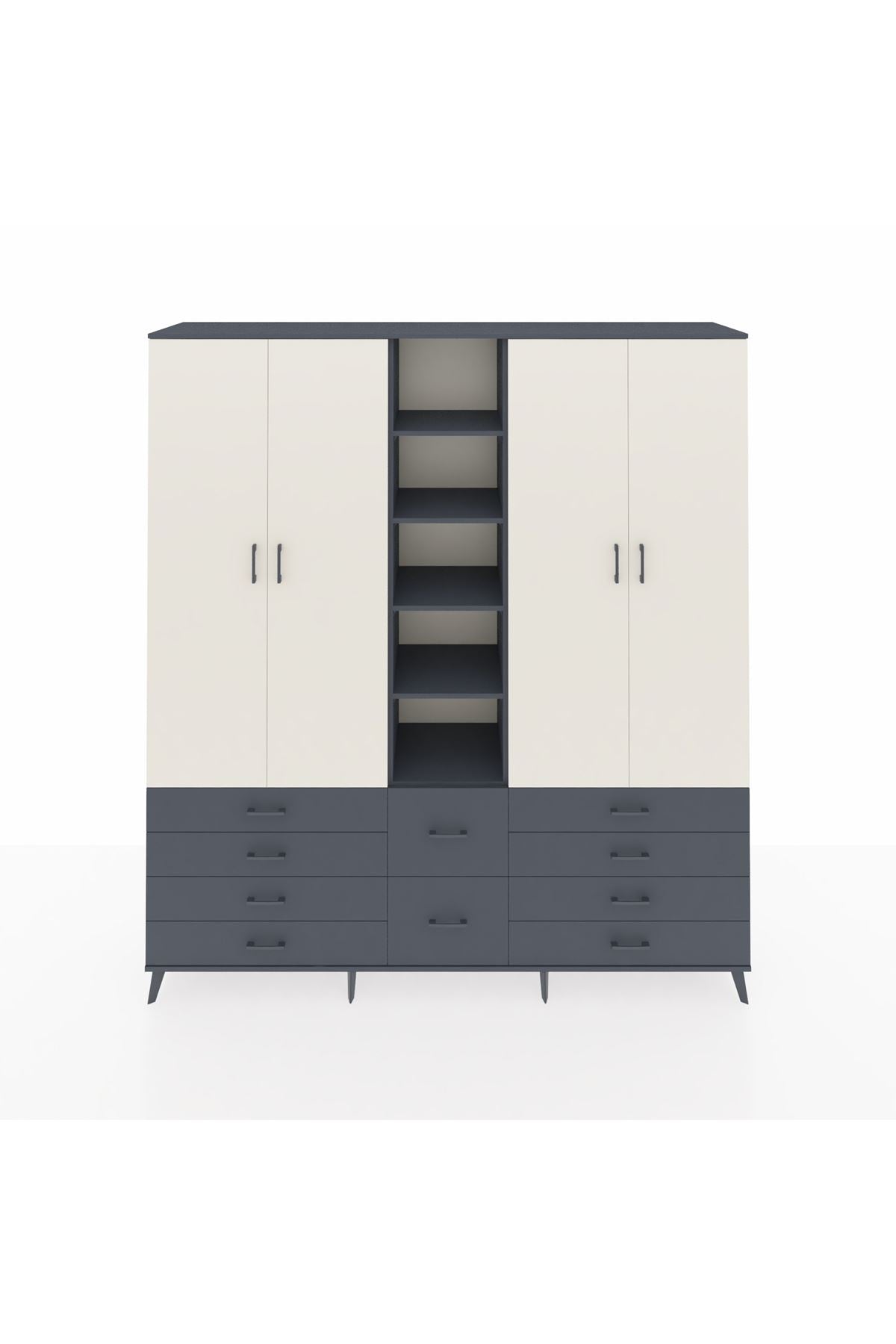 Hyperion Dolap 9 Raflı 10 Çekmeceli 2 Askılı 220x44x243 Antrasit-Aytaşı/Antrasit