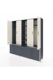 Hyperion Dolap 9 Raflı 10 Çekmeceli 2 Askılı 220x44x243 Antrasit-Aytaşı/Antrasit