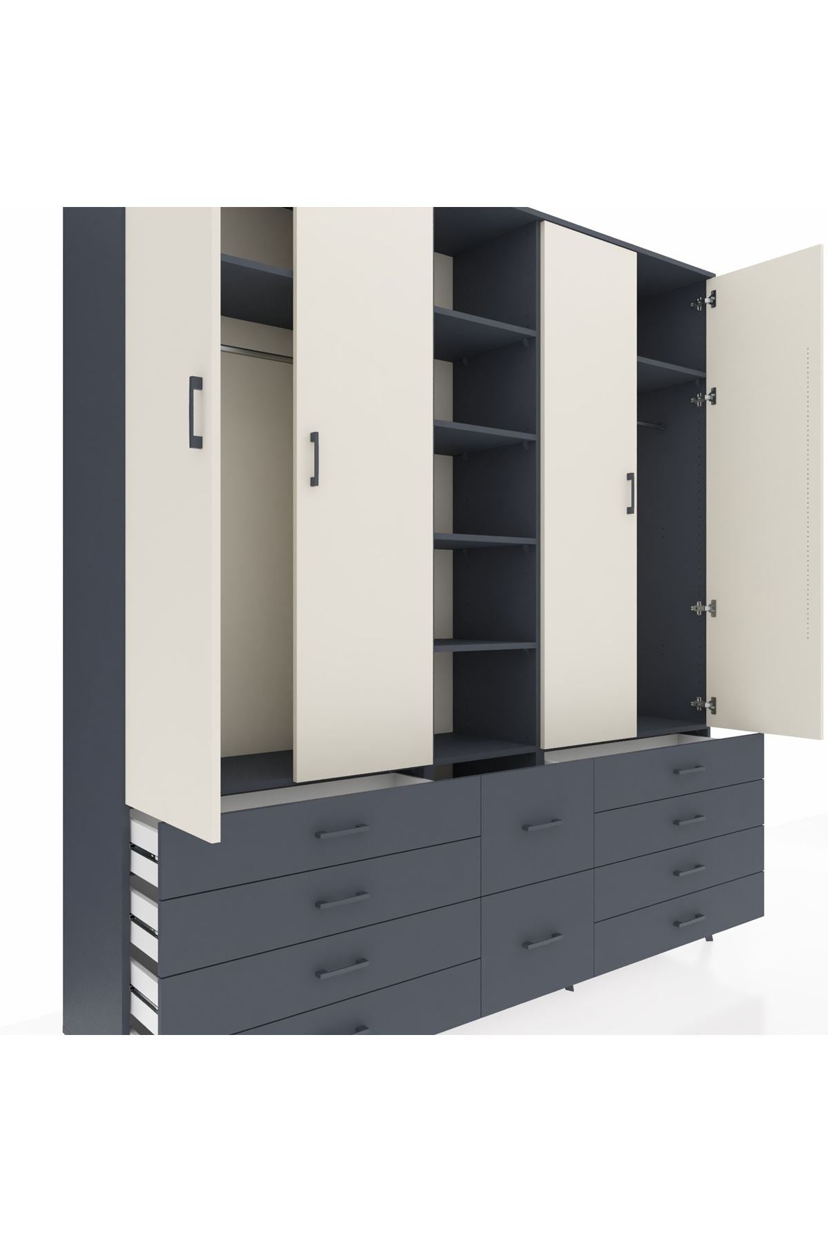 Hyperion Dolap 9 Raflı 10 Çekmeceli 2 Askılı 220x44x243 Antrasit-Aytaşı/Antrasit