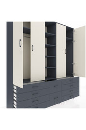 Hyperion Dolap 9 Raflı 10 Çekmeceli 2 Askılı 220x44x243 Antrasit-Aytaşı/Antrasit