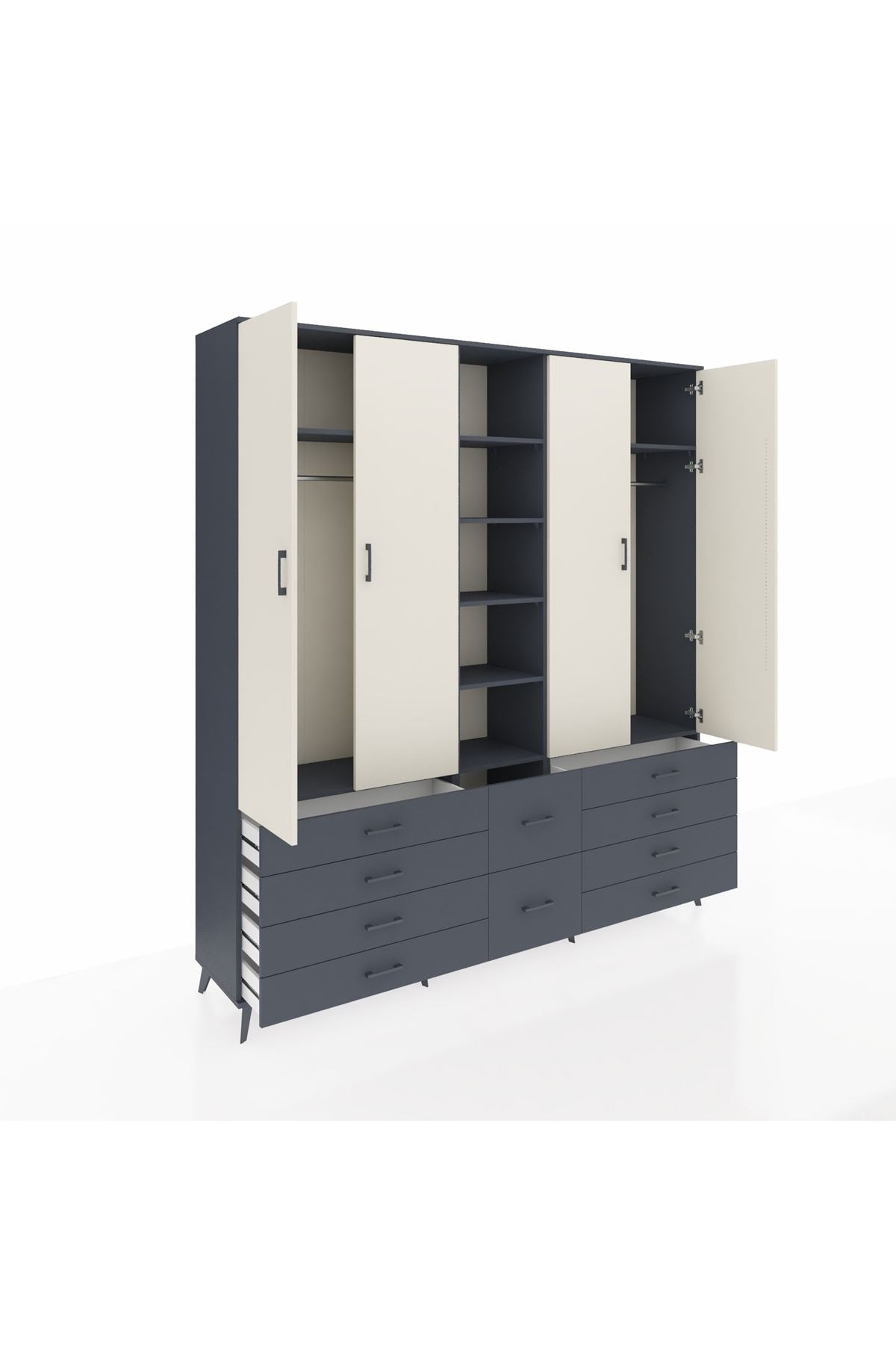 Hyperion Dolap 9 Raflı 10 Çekmeceli 2 Askılı 220x44x243 Antrasit-Aytaşı/Antrasit