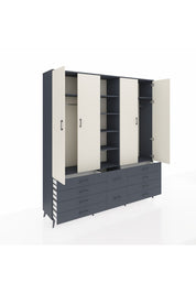 Hyperion Dolap 9 Raflı 10 Çekmeceli 2 Askılı 220x44x243 Antrasit-Aytaşı/Antrasit