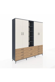 Hyperion Dolap 9 Raflı 10 Çekmeceli 2 Askılı 220x44x243 Antrasit-Aytaşı/Çam