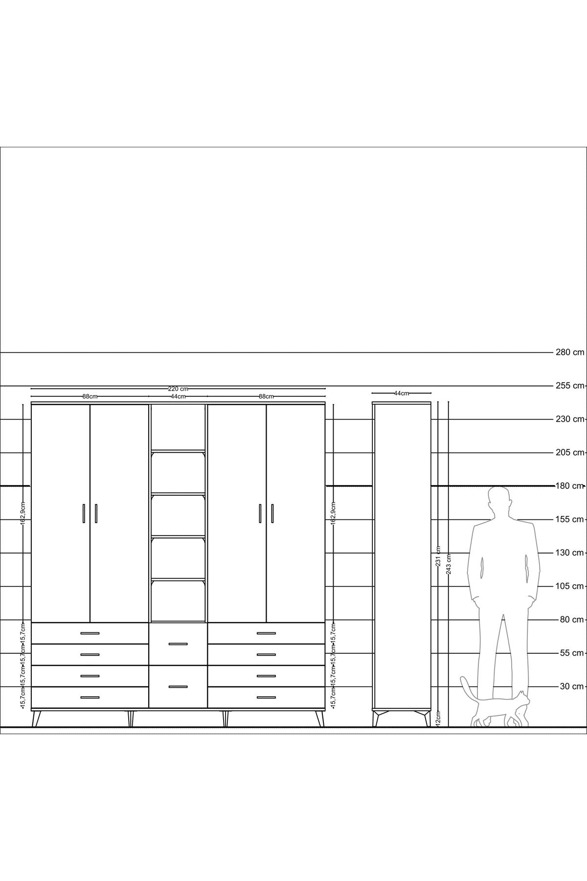 Hyperion Dolap 9 Raflı 10 Çekmeceli 2 Askılı 220x44x243 - S553M003V15B