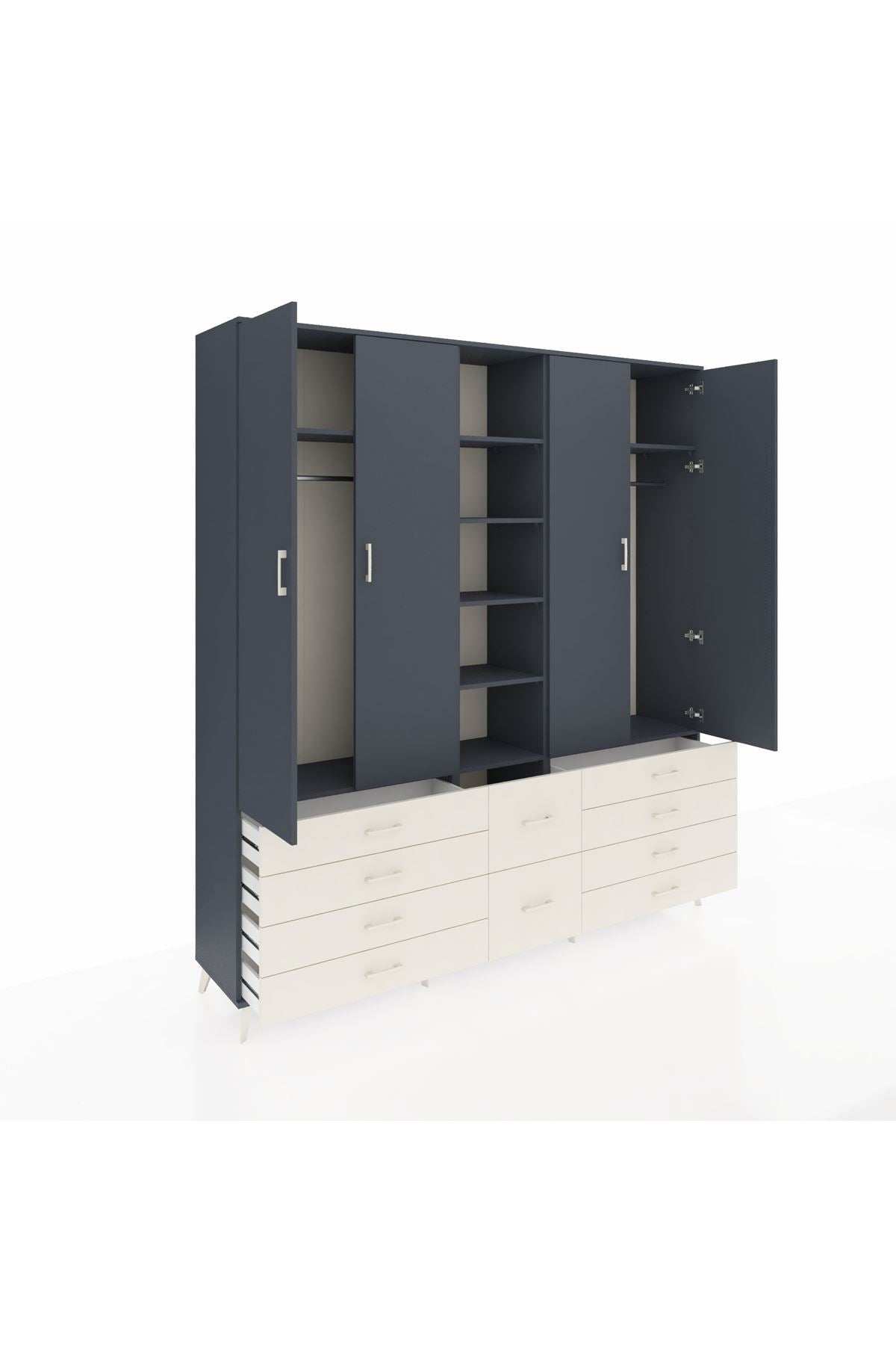 Hyperion Dolap 9 Raflı 10 Çekmeceli 2 Askılı 220x44x243 Antrasit-Antrasit/Aytaşı