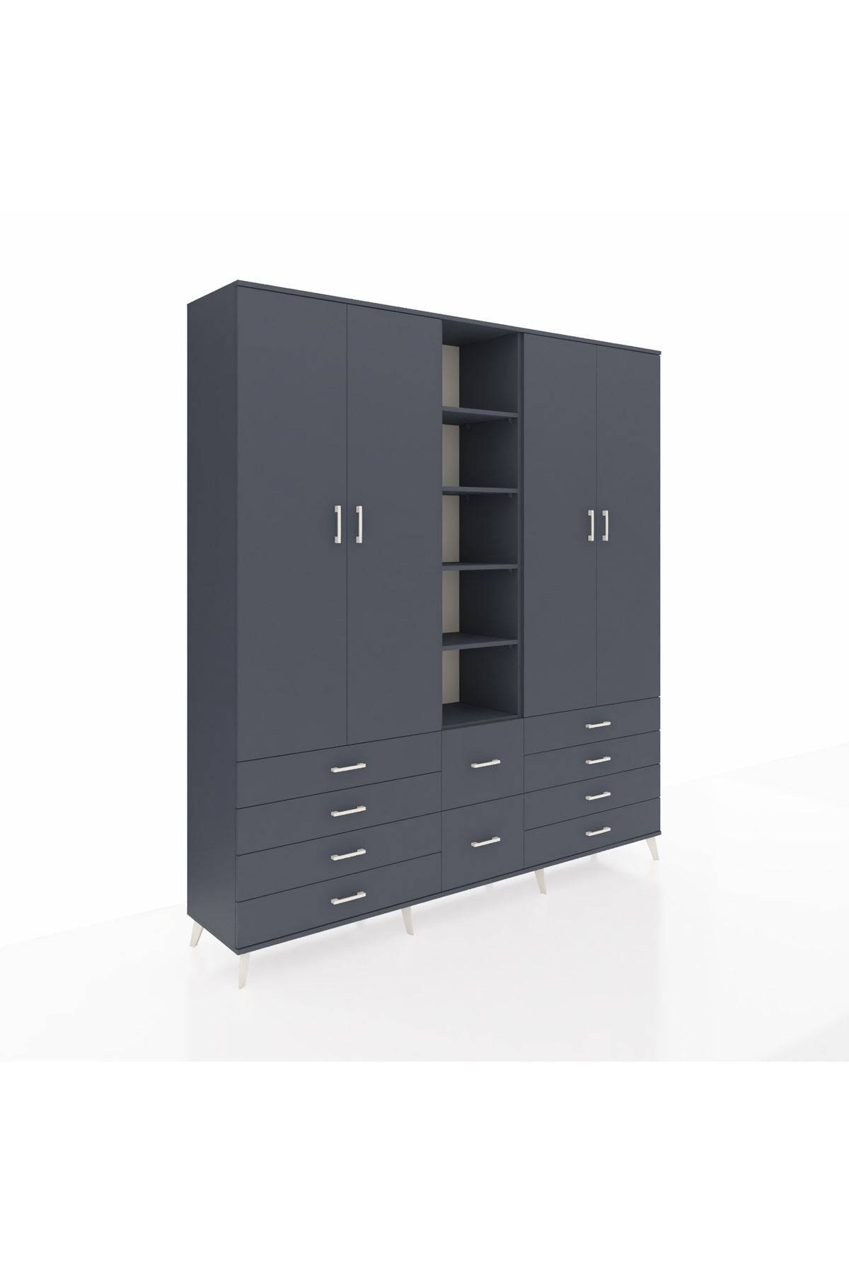 Hyperion Dolap 9 Raflı 10 Çekmeceli 2 Askılı 220x44x243 Antrasit-Antrasit/Antrasit