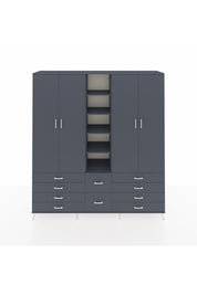 Hyperion Dolap 9 Raflı 10 Çekmeceli 2 Askılı 220x44x243 Antrasit-Antrasit/Antrasit