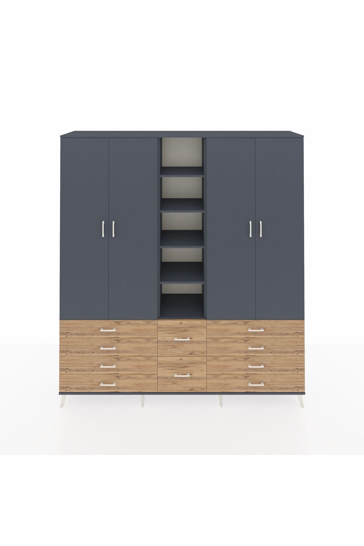 Hyperion Dolap 9 Raflı 10 Çekmeceli 2 Askılı 220x44x243 Antrasit-Antrasit/Çam