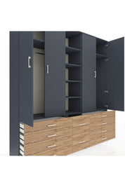 Hyperion Dolap 9 Raflı 10 Çekmeceli 2 Askılı 220x44x243 Antrasit-Antrasit/Çam