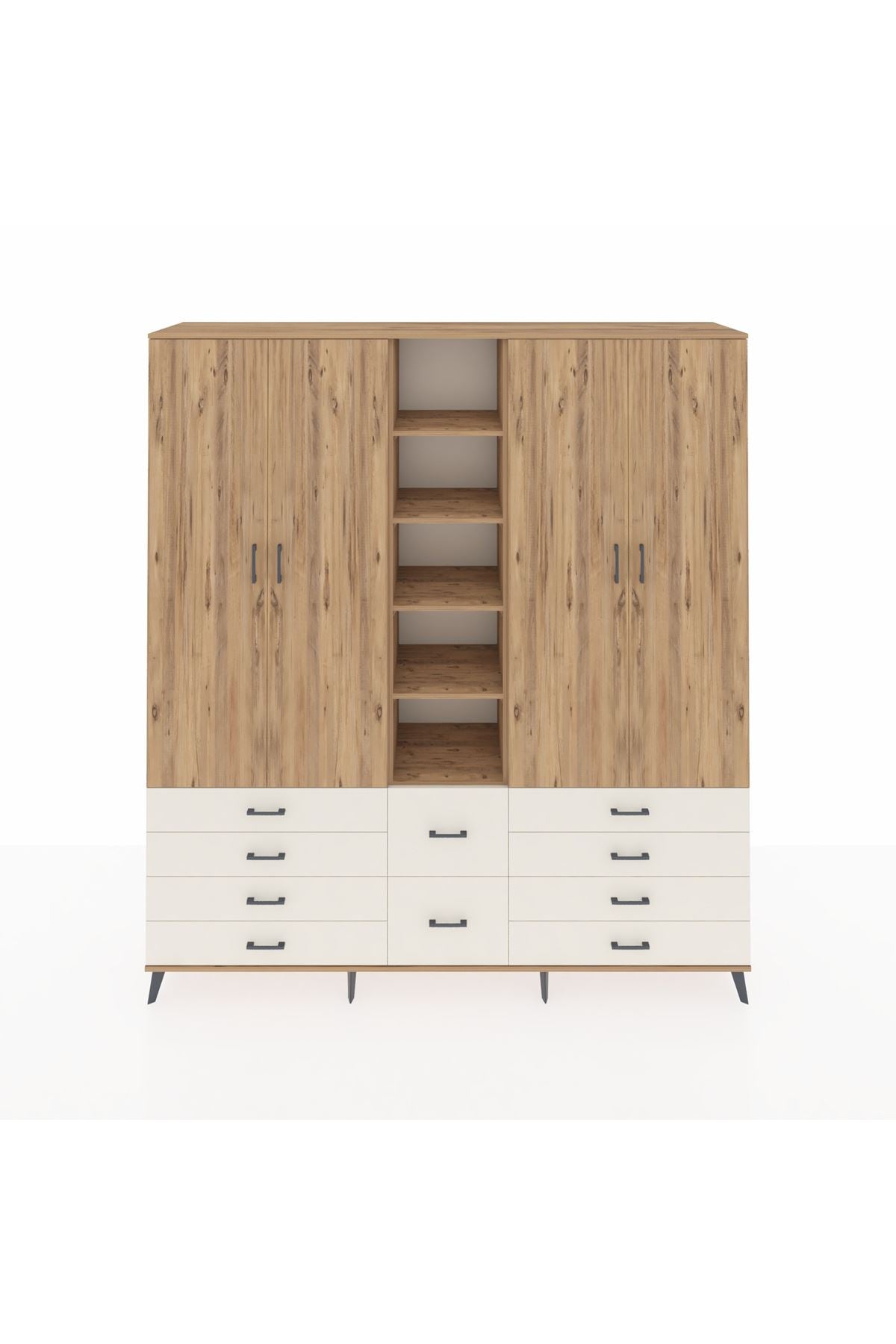 Hyperion Dolap 9 Raflı 10 Çekmeceli 2 Askılı 220x44x243 Çam-Çam/Aytaşı