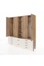 Hyperion Dolap 9 Raflı 10 Çekmeceli 2 Askılı 220x44x243 Çam-Çam/Aytaşı