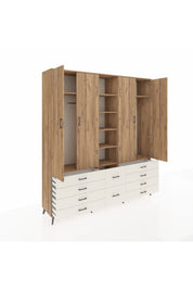 Hyperion Dolap 9 Raflı 10 Çekmeceli 2 Askılı 220x44x243 Çam-Çam/Aytaşı