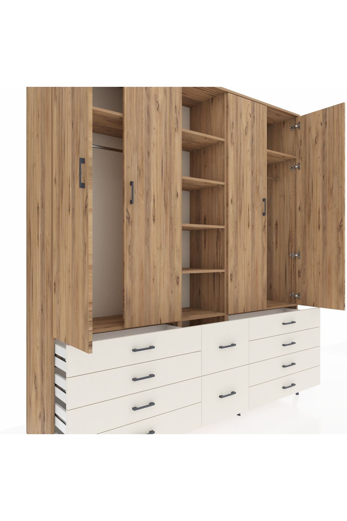 Hyperion Dolap 9 Raflı 10 Çekmeceli 2 Askılı 220x44x243 Çam-Çam/Aytaşı