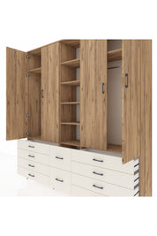 Hyperion Dolap 9 Raflı 10 Çekmeceli 2 Askılı 220x44x243 Çam-Çam/Aytaşı