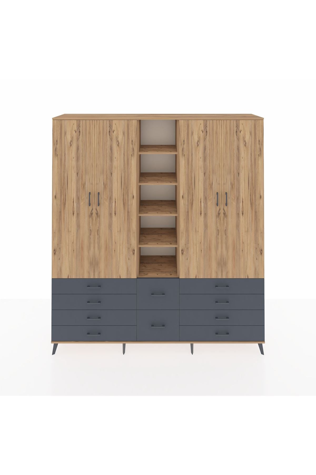 Hyperion Dolap 9 Raflı 10 Çekmeceli 2 Askılı 220x44x243 Çam-Çam/Antrasit