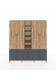 Hyperion Dolap 9 Raflı 10 Çekmeceli 2 Askılı 220x44x243 Çam-Çam/Antrasit