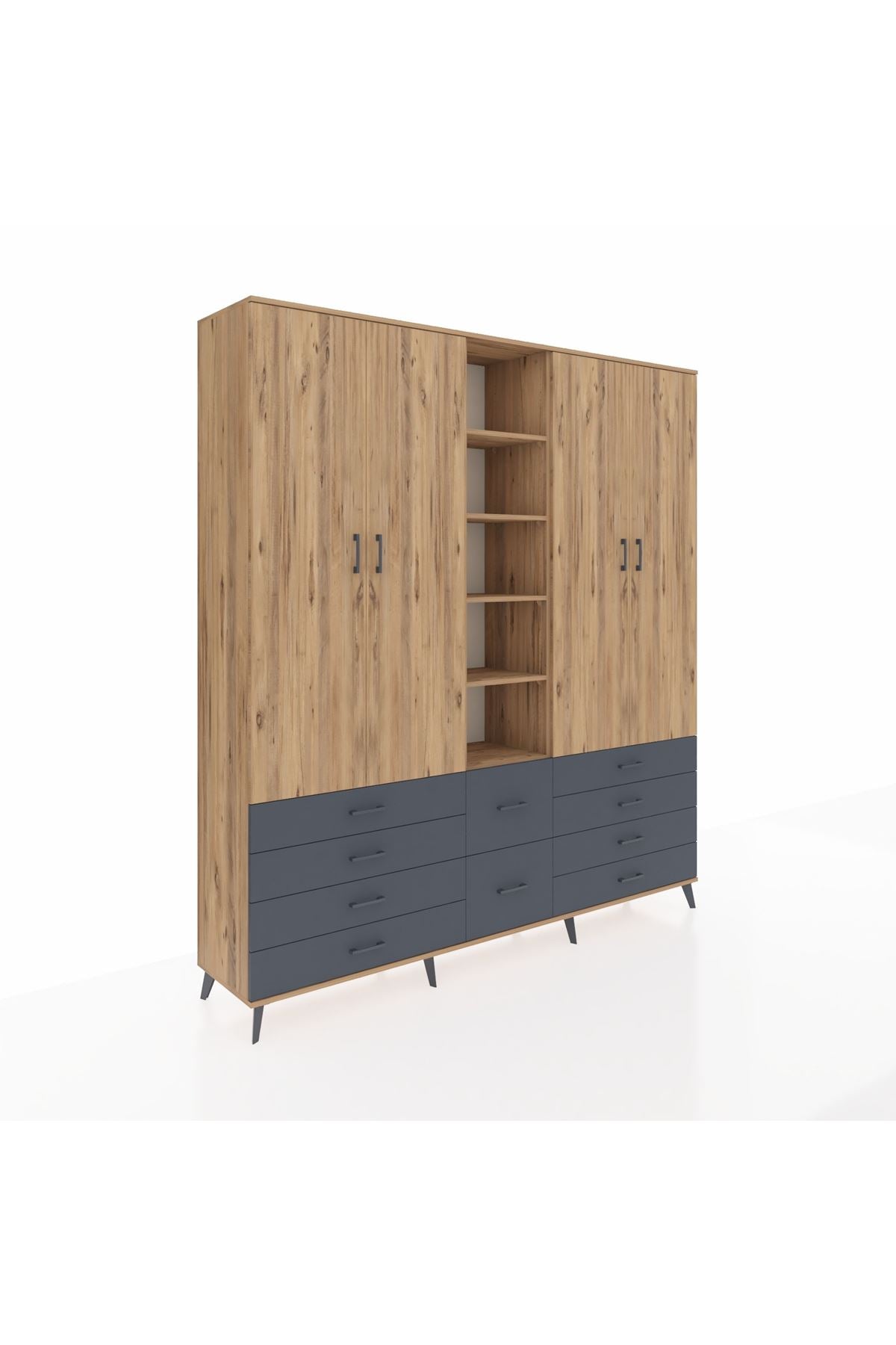 Hyperion Dolap 9 Raflı 10 Çekmeceli 2 Askılı 220x44x243 Çam-Çam/Antrasit