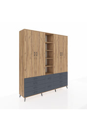 Hyperion Dolap 9 Raflı 10 Çekmeceli 2 Askılı 220x44x243 Çam-Çam/Antrasit