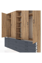 Hyperion Dolap 9 Raflı 10 Çekmeceli 2 Askılı 220x44x243 Çam-Çam/Antrasit