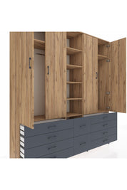 Hyperion Dolap 9 Raflı 10 Çekmeceli 2 Askılı 220x44x243 Çam-Çam/Antrasit