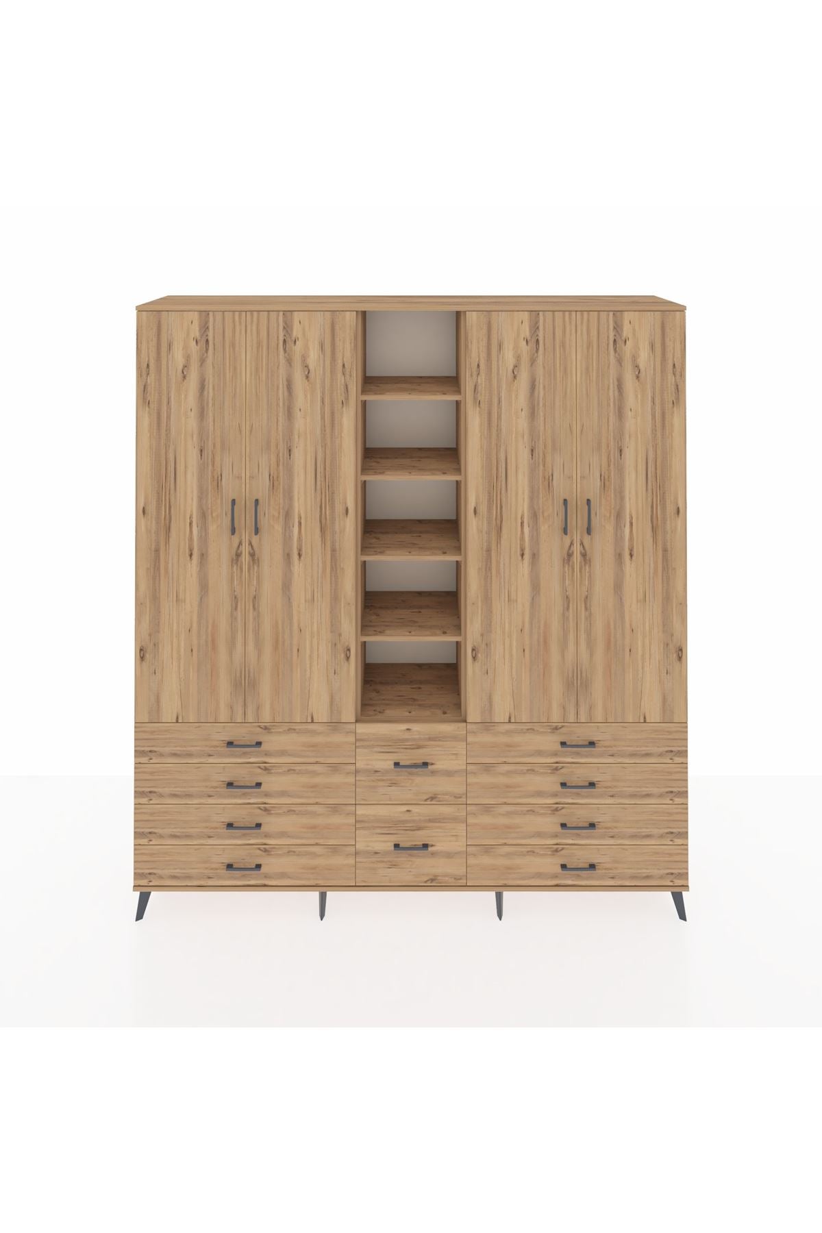 Hyperion Dolap 9 Raflı 10 Çekmeceli 2 Askılı 220x44x243 Çam-Çam/Çam