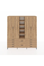 Hyperion Dolap 9 Raflı 10 Çekmeceli 2 Askılı 220x44x243 Çam-Çam/Çam