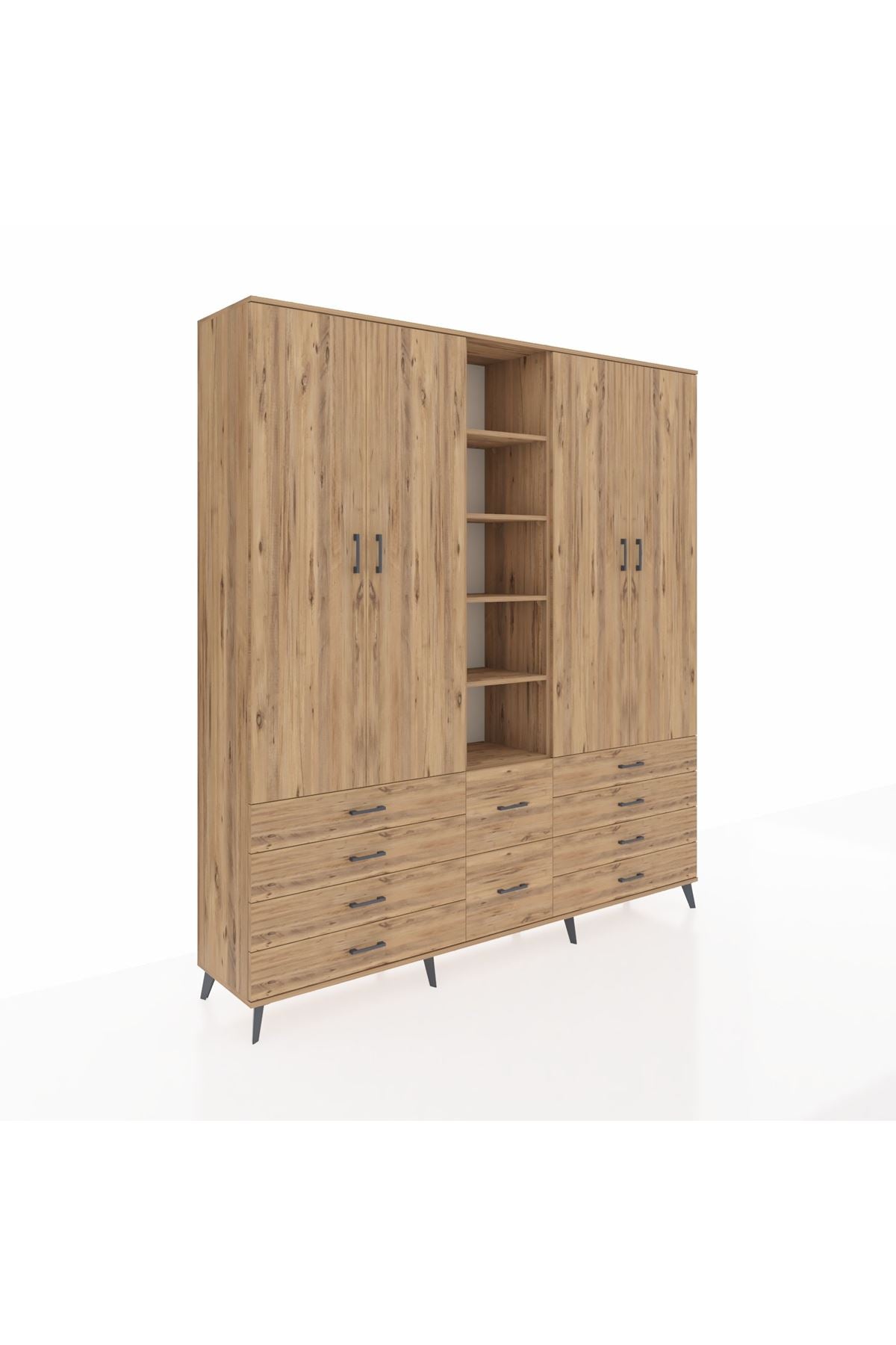 Hyperion Dolap 9 Raflı 10 Çekmeceli 2 Askılı 220x44x243 Çam-Çam/Çam