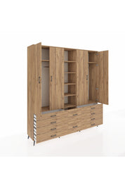 Hyperion Dolap 9 Raflı 10 Çekmeceli 2 Askılı 220x44x243 Çam-Çam/Çam
