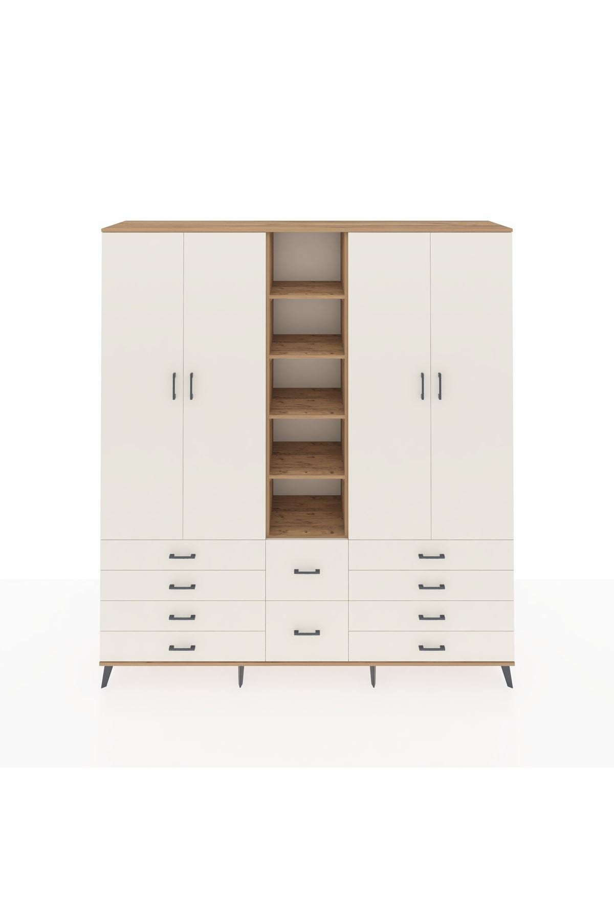 Hyperion Dolap 9 Raflı 10 Çekmeceli 2 Askılı 220x44x243 Çam-Aytaşı/Aytaşı