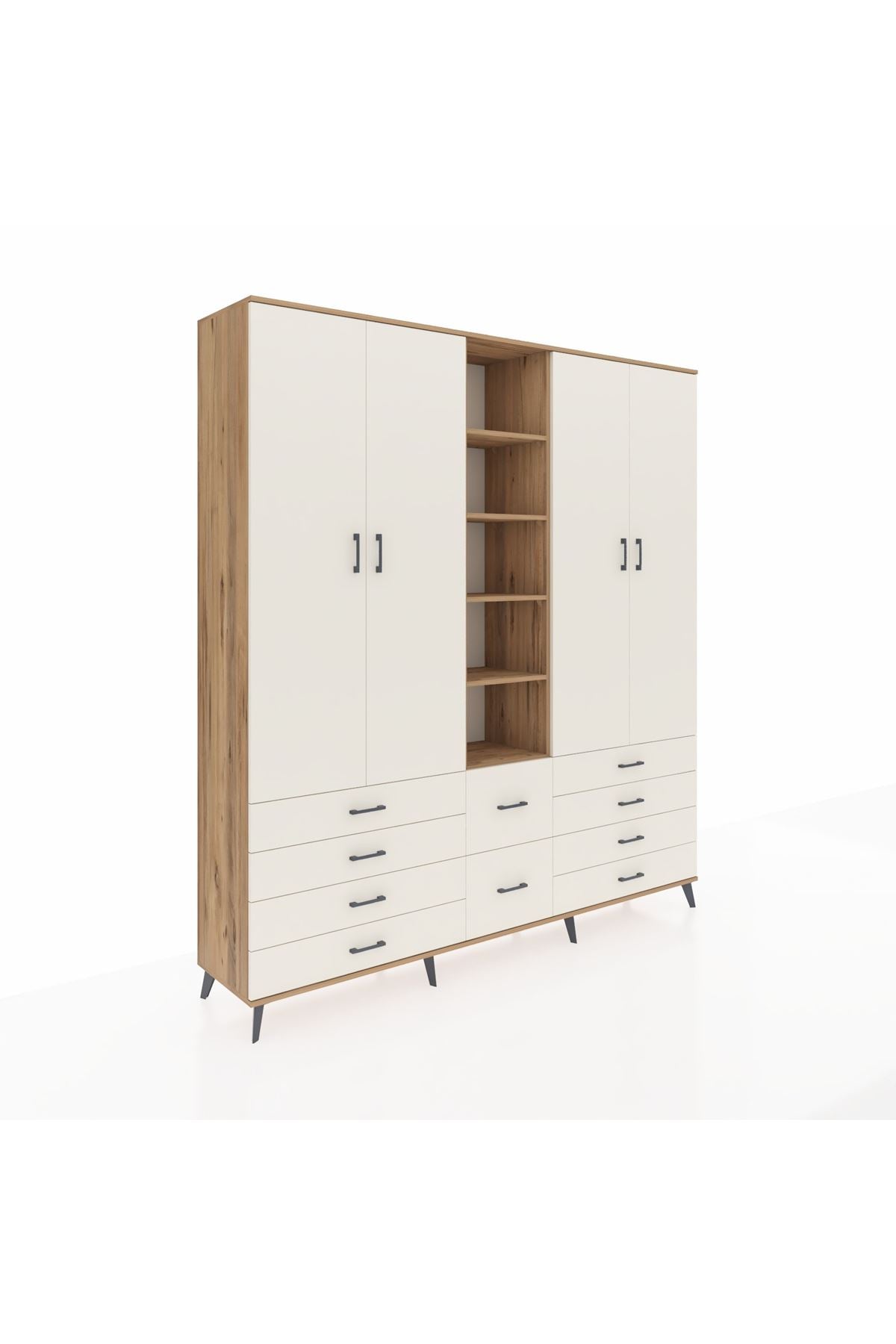 Hyperion Dolap 9 Raflı 10 Çekmeceli 2 Askılı 220x44x243 Çam-Aytaşı/Aytaşı