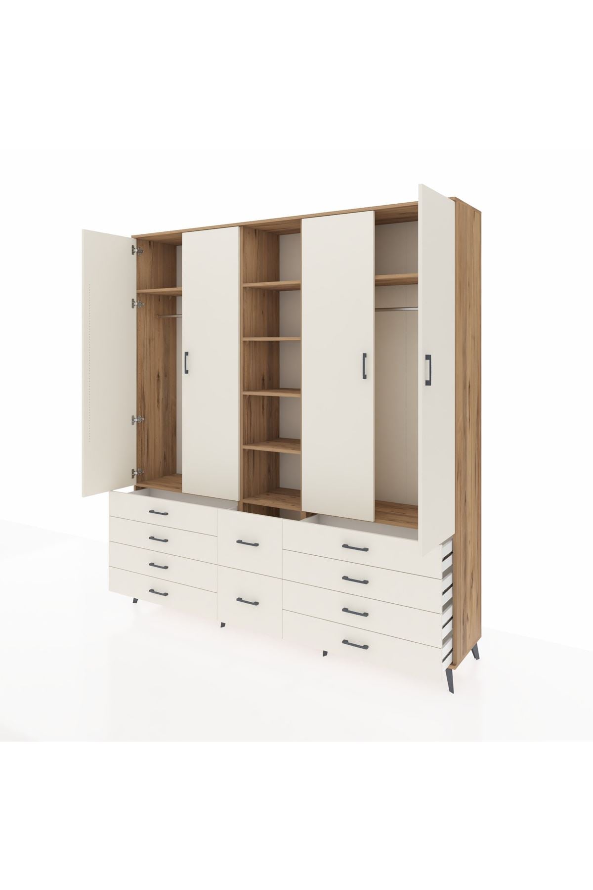 Hyperion Dolap 9 Raflı 10 Çekmeceli 2 Askılı 220x44x243 Çam-Aytaşı/Aytaşı