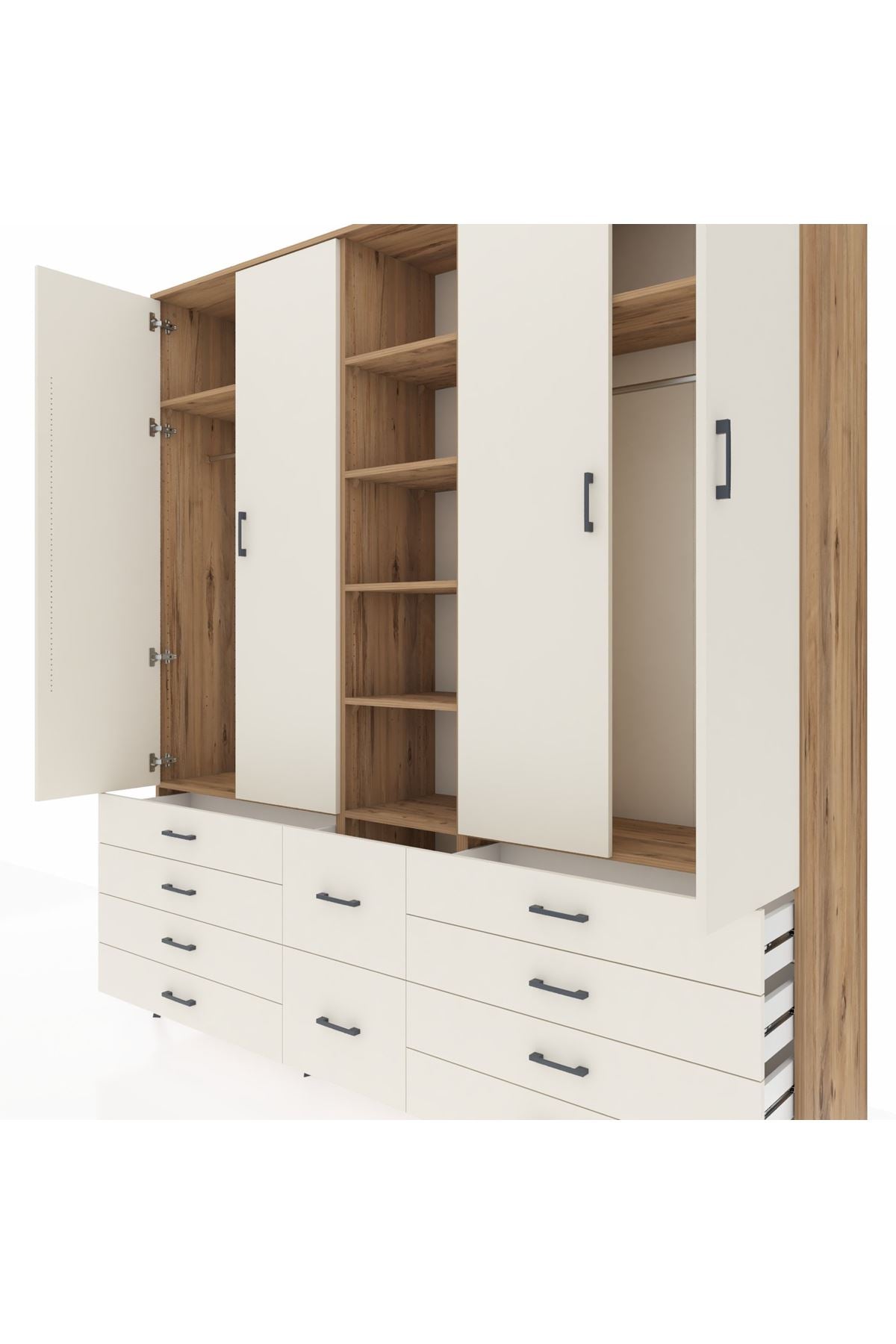 Hyperion Dolap 9 Raflı 10 Çekmeceli 2 Askılı 220x44x243 Çam-Aytaşı/Aytaşı