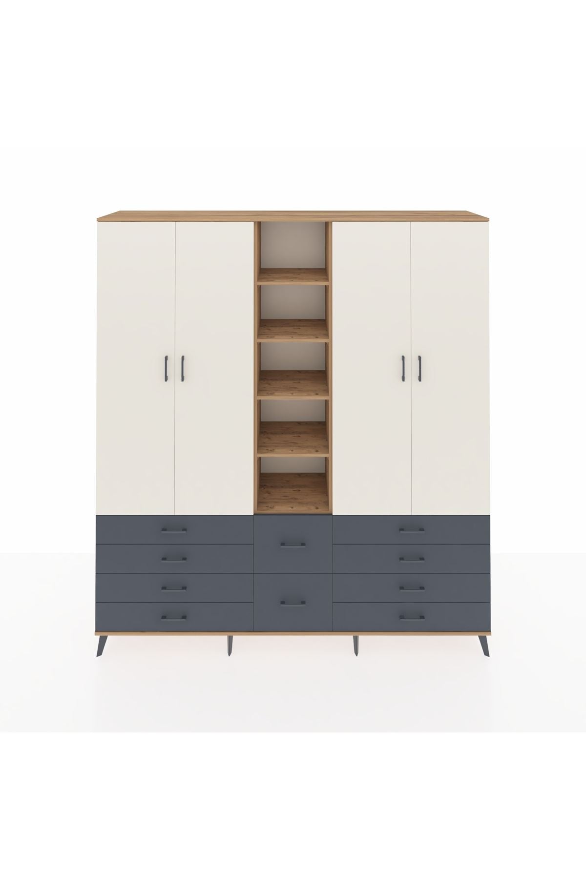 Hyperion Dolap 9 Raflı 10 Çekmeceli 2 Askılı 220x44x243 Çam-Aytaşı/Antrasit