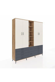 Hyperion Dolap 9 Raflı 10 Çekmeceli 2 Askılı 220x44x243 Çam-Aytaşı/Antrasit