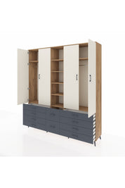 Hyperion Dolap 9 Raflı 10 Çekmeceli 2 Askılı 220x44x243 Çam-Aytaşı/Antrasit