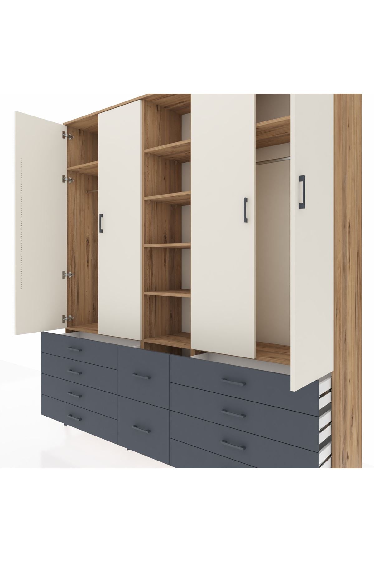 Hyperion Dolap 9 Raflı 10 Çekmeceli 2 Askılı 220x44x243 Çam-Aytaşı/Antrasit